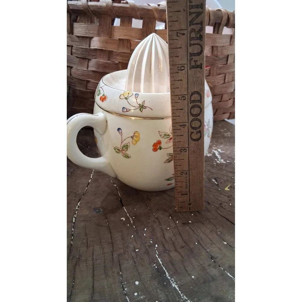 Vintage Large 2 Piece Porcelain Flowered Hand Juicer/ Spout & Handle Japan 1920s